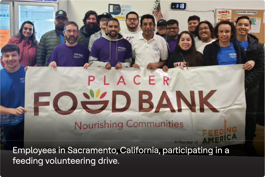 Employees in Sacramento, California, participating in a feeding volunteering drive.