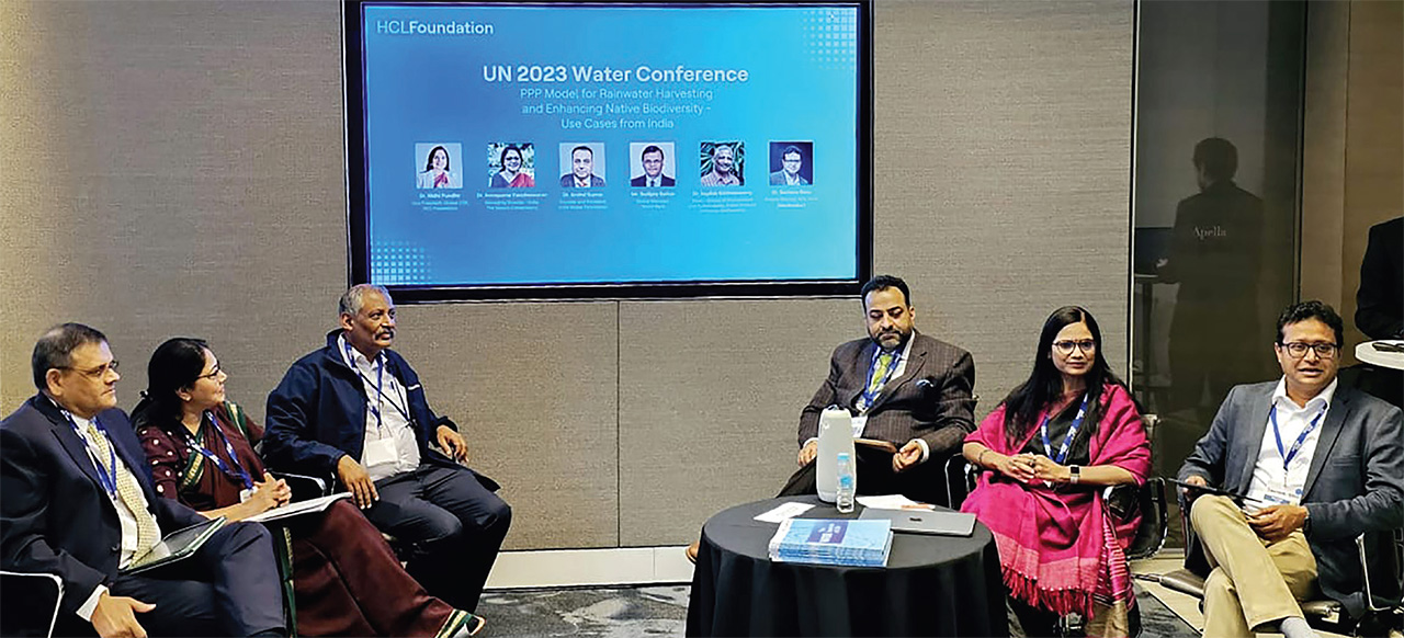 Dr. Nidhi Pundir, Vice President and Global Head – CSR, HCLTech, and Dr. Santanu Basu, Project Director – HCL Harit, joined deliberations at the UN Water Conference 2023.