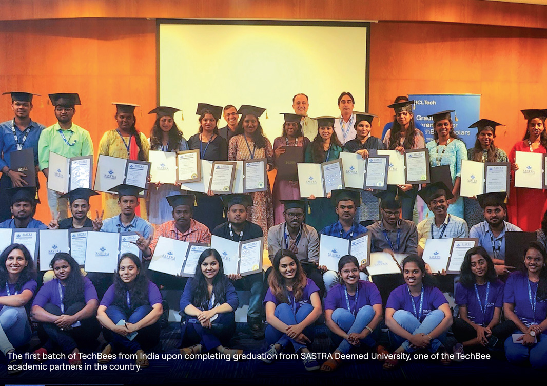 The first batch of TechBees from India upon completing graduation from SASTRA Deemed University, one of the Techbee academic partners in the country.