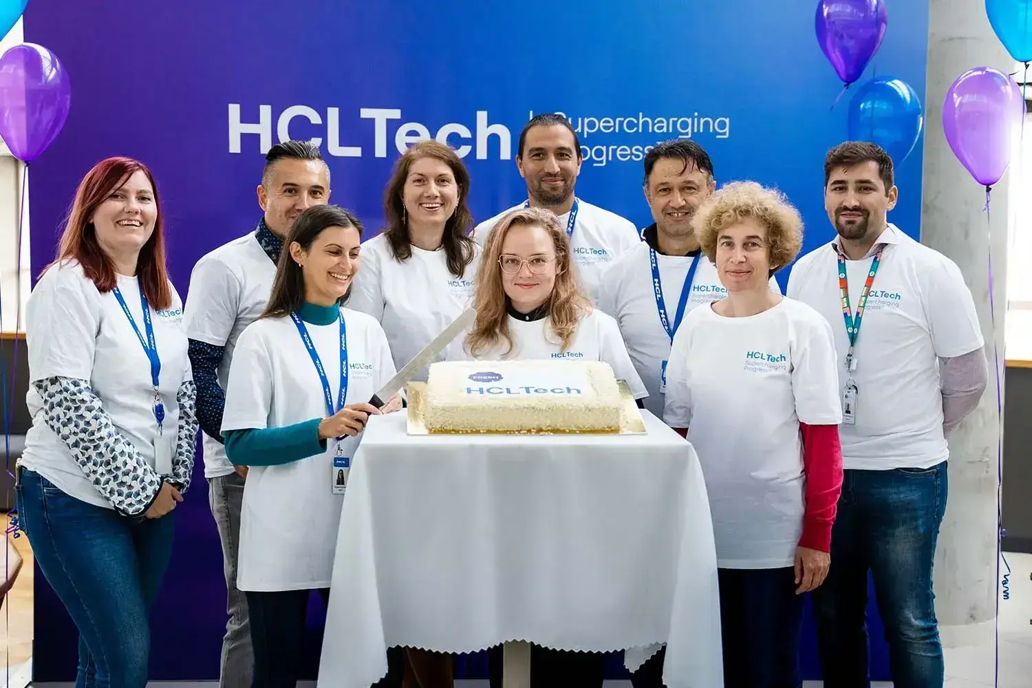 Cake-cutting at HCLTech Brand Transformation in Sofia