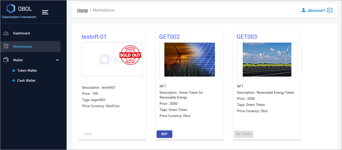 Marketplace view for investor user
