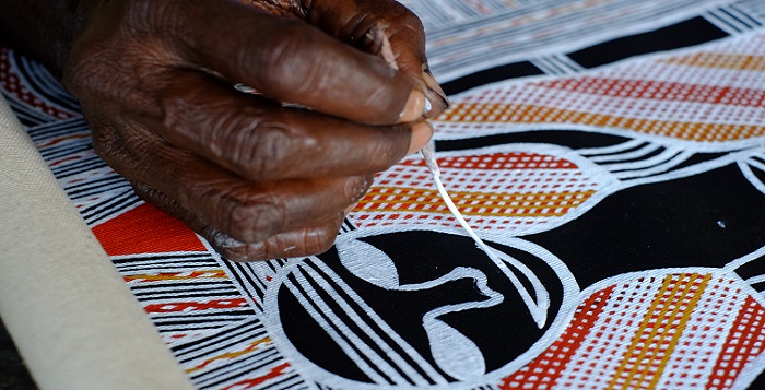 Gayili Marika Yunupingu Painiting ‘Wuyal (Sugar Bag man)’ Yolgnu Nation, North East Arnhem Land, Northern Territory, Australia